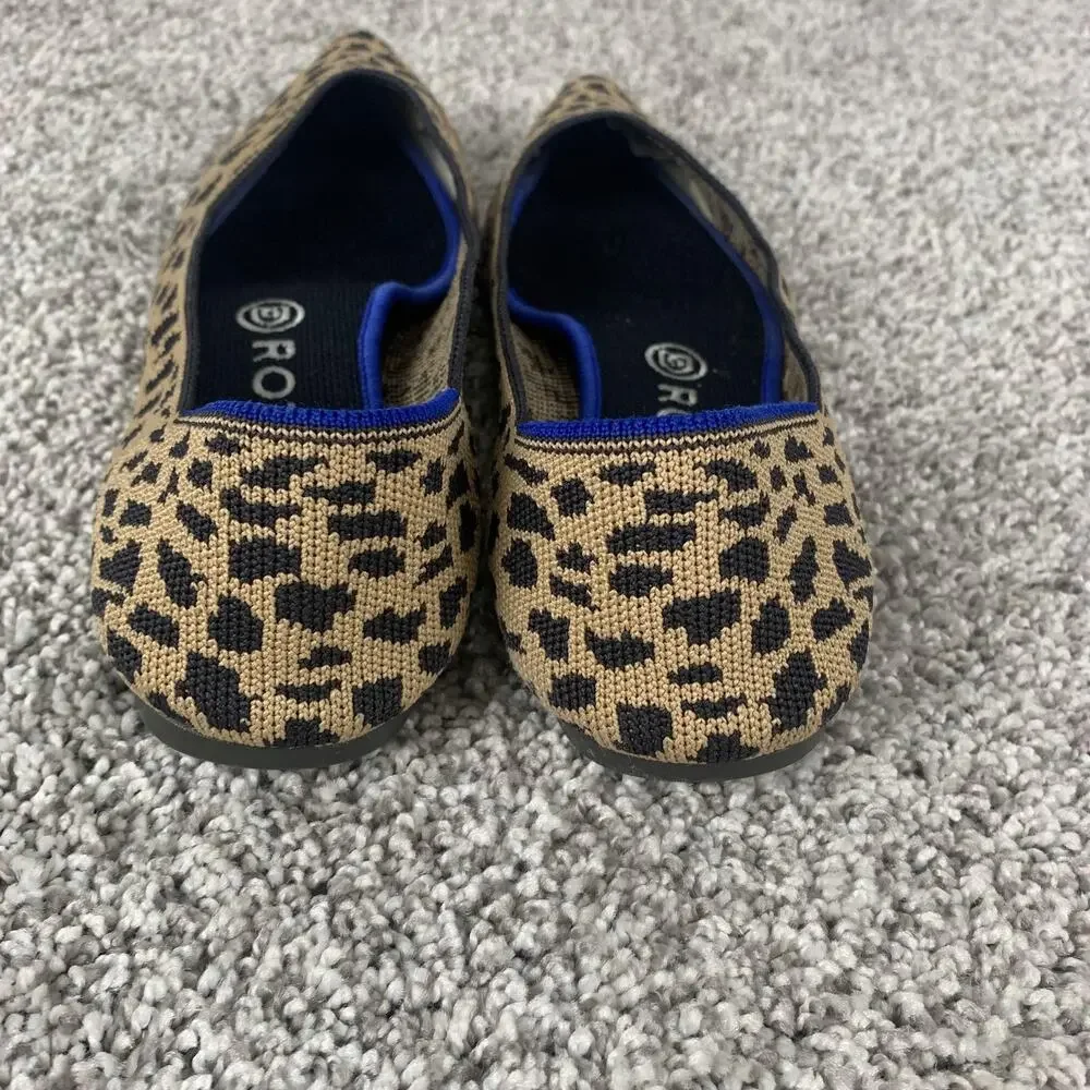 Rothy's The Point Flats Womens Size 9 Brown Leopard Knit Pointed Toe Slip On